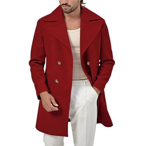 Casual Trenchcoat Herren Business Freizeit Mantel Slim Fit Wolle Warm Trenchcoat Peacoat Kurzmantel von Didadihu