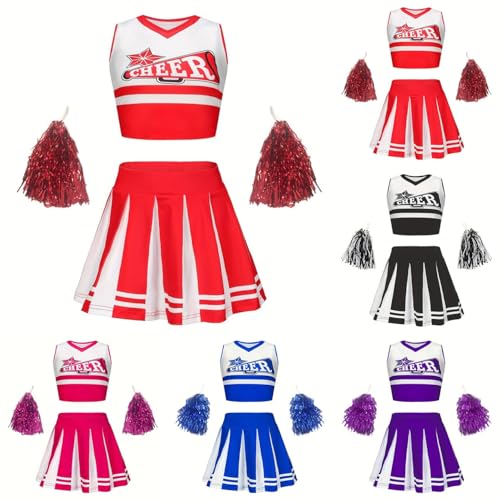 Cheerleader Kinderkostüm,Kostüm Kinder, Cheerleading Kleid Cheer Uniformen mit Pompons für Kinder Cheer Outfit Karneval Kostüm,02 RD2,150 von Didadihu