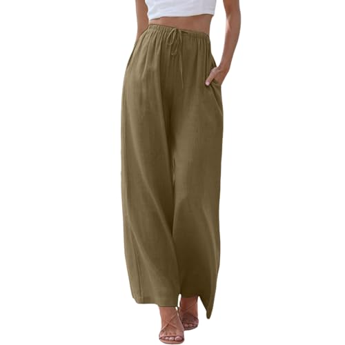 Damen Hose Sommer, Sommer Damen,Leinen Palazzo Stoffhose Einfarbig Leicht Luftig Sommerhose Leinenhose Sommer Weite Hosenrock Yogahose Freizeithose,Braun,XXL von Didadihu