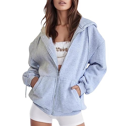 Damen Kapuzenjacke，Kapuzenpullover Vintage Oversize Sweatjacke Sweatshirt College Jacke Übergangsjacke Zip Hoodie Hoody Mit Kapuze Kapuzenjacke Y2K Teenager Mädchen Kaputzenpullis von Didadihu