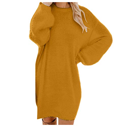 Damen Strickkleid Herbst Winter - Sweater Kleid Strickkleider Lang Wollkleid Pulli Kleid Elegant Pulloverkleid Strick Warme Longpullover Winterkleid Langarm Minikleid Sweater von Didadihu