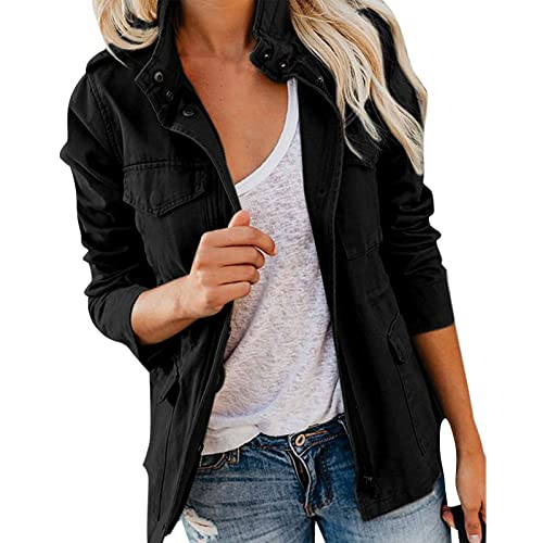 Damen Übergangsjacke Frühlingsjack Stehkragen Mehr Taschen Utility Jacket Leicht Sommerjacke Boyfriend Parka,Schwarz,3XL Damen Übergangsjacke Frühlingsjack Stehkragen Mehr Taschen Utility Jacket Leicht Sommerjacke Boyfriend Parka,Schwarz,3XL von Didadihu