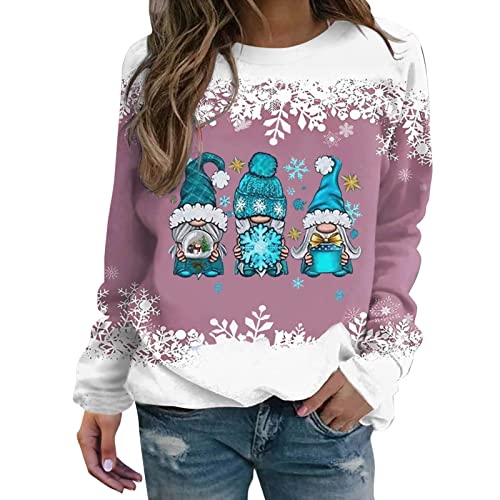 Damen Weihnachtspullover Rentier,Weihnachtsparty Lustig Weihnachtspullover Damen Partnerlook Mit Weihnachtsmotiv Sweatshirt Weihnachten Pärchen Rundhals Strickpullover,Rosa,S von Didadihu