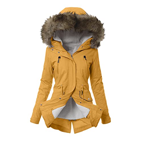 Damen Winterjacke - Stehkragen Teddyfleece Mantel Leichte Teddy Parka Kurz Trenchcoat Kunstfell Light Winterjacke Coat Übergangsjacke Winter Rote,Gelb,XL von Didadihu