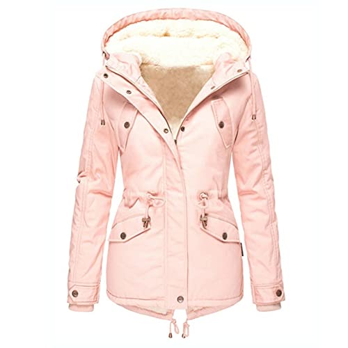 Damen Wintermantel - Stehkragen XXXL Winterparka Warm Grosse Grössen Steppjacke Kurz Kapuzenjacke Female Teenager Parka Übergangsjacke Softshellmantel XXL Teddy,Rosa,4XL von Didadihu