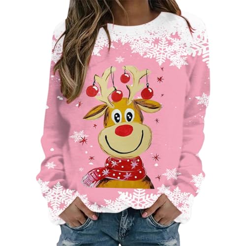 Deal,Weihnachtspullover Damen Weihnachts Pullover Lustig Xmas Oversize Partnerlook Strickpullover Christmas Sweater Weihnachts Tshirt,Rosa,XXL von Didadihu