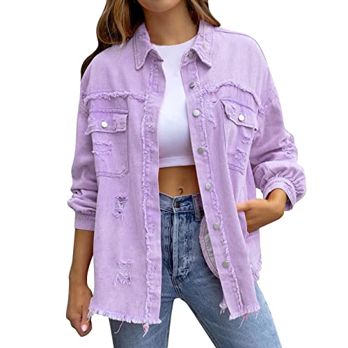Blouson Damen Frühjahrsjacke Jeansjacke Übergangsjacke Oversize Hemdjacke Sommerjacke Für Damen Jeans Jacken Lang Jeanshemd,01 Lila,XXL Blouson Damen Frühjahrsjacke Jeansjacke Übergangsjacke Oversize Hemdjacke Sommerjacke Für Damen Jeans Jacken Lang Jeanshemd,01 Lila,XXL von Didadihu