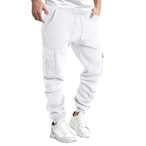 Breite Cargo Jogginghose Trainingshose Herren Freizeithose Sweatpants Gym Hose Herren Baumwolle Sporthose Trainingshose Men's Activewear Für Herren Jogginghose Baggy Lang 281,Weiss,S von Didadihu