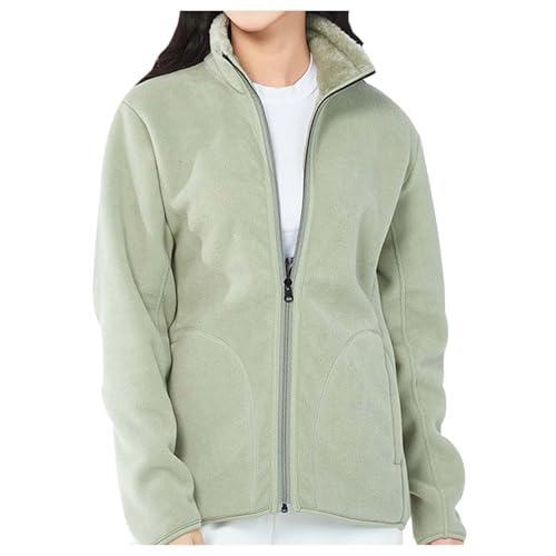 Didadihu Fleecejacke Damen Winter Freizeit Teddyjacke Damen Teddy Gefüttert Teddyfell Jacke Damen Casual Fleece Fleecejacke Damen Weiß Outdoor Jacken Für Damen,Grün,L, von Didadihu