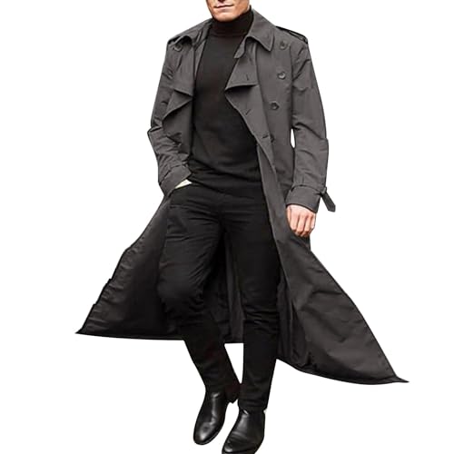 Didadihu Herren Mantel Lang - Herbst Freizeit Winterjacke Lange Grau Mantel Elegant Blazer Long Kurz Parka Stoffmantel Mäntel Schwarzer Flanell von Didadihu