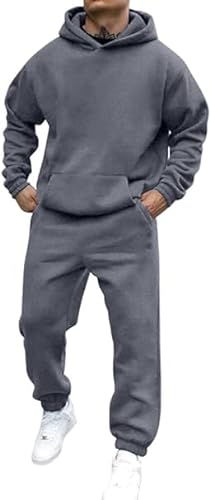 Didadihu Jogginganzug Herren Trainingsanzug Hausanzug Mit Oversized Essentials Pullover Y2K Stussy Hoodie Und Baggy Baumwolle Jogginghose Lang Trainingshose Jogger,Dark Gray,XL von Didadihu