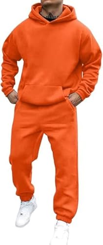 Didadihu Jogginganzug Herren Trainingsanzug Hausanzug Mit Oversized Essentials Pullover Y2K Stussy Hoodie Und Baggy Baumwolle Jogginghose Lang Trainingshose Jogger,Orange,3XL von Didadihu