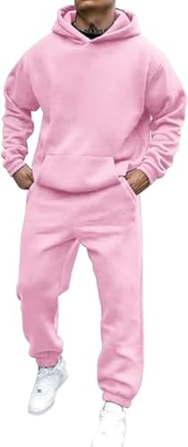 Didadihu Jogginganzug Herren Trainingsanzug Hausanzug Mit Oversized Essentials Pullover Y2K Stussy Hoodie Und Baggy Baumwolle Jogginghose Lang Trainingshose Jogger,Pink,3XL von Didadihu