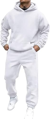 Didadihu Jogginganzug Herren Trainingsanzug Hausanzug Mit Oversized Essentials Pullover Y2K Stussy Hoodie Und Baggy Baumwolle Jogginghose Lang Trainingshose Jogger,White,3XL von Didadihu