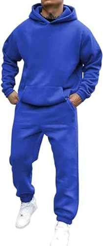 Didadihu Jogginganzug Herren Trainingsanzug Hausanzug Mit Oversized Essentials Pullover Y2K Stussy Kapuzenpullover Und Baggy Baumwolle Jogginghose Lang Trainingshose Jogger,Blue,M von Didadihu