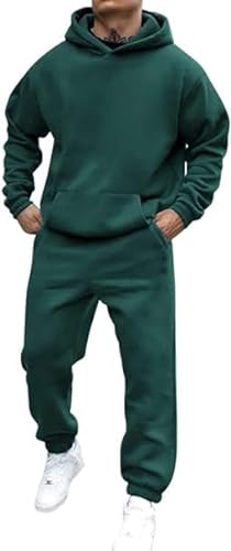 Didadihu Jogginganzug Herren Trainingsanzug Hausanzug Mit Oversized Essentials Pullover Y2K Stussy Kapuzenpullover Und Baggy Baumwolle Jogginghose Lang Trainingshose Jogger,Green,M von Didadihu