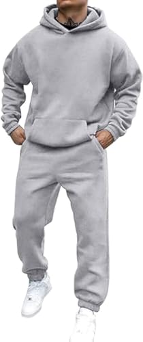 Didadihu Jogginganzug Herren Trainingsanzug Hausanzug Mit Oversized Essentials Pullover Y2K Stussy Kapuzenpullover Und Baggy Baumwolle Jogginghose Lang Trainingshose Jogger,Grey,S von Didadihu