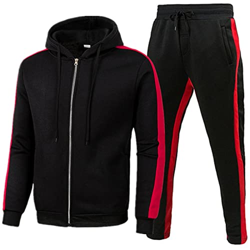 Didadihu Jogginganzug Herren Trainingsanzug Hausanzug Mit Sport Outdoor Reißverschluss Sweatjacke Kapuzenjacke Kapuzenpullover Und Baggy Baumwolle Jogginghose Lang Trainingshose Jogger,#2 Schwarz2,XL von Didadihu