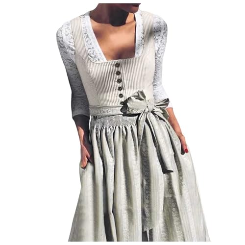 Didadihu Oktoberfest Dirndl Damen Grosse Grössen Midi Dirndel Billig Günstig Trachtenkleid Festival Outfit Samt Dirndelkleider mit Schürze Spitze #001 Grau XL von Didadihu