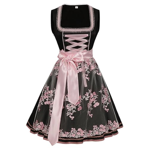 Didadihu Oktoberfest Dirndl Damen Grosse Grössen Midi Dirndel Billig Günstig Trachtenkleid Festival Outfit Samt Dirndelkleider mit Schürze Spitze #007 Schwarz L von Didadihu