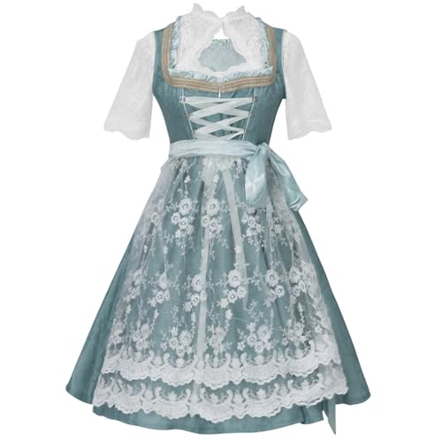 Didadihu Oktoberfest Dirndl Damen Grosse Grössen Midi Dirndel Billig Günstig Trachtenkleid Festival Outfit Samt Dirndelkleider mit Schürze Spitze #008 Grün M von Didadihu