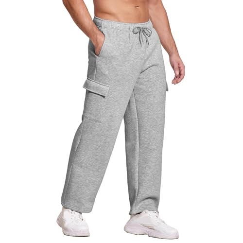 Trainingshose Herren, 4XL Lange Jogginghose Sport Hose Baumwolle Winter Sweathose Bequeme Hose Weiße Cargo 3XL Sweatpants Trainingshose Jogging Hose,Grau,3XL von Didadihu