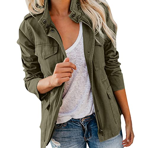 Übergangsjacke Damen Bomberjacke Damen Sommerjacke Damen Safari Kleidung Damen Frühlingsjacke Damen Cordjacke Damen,Armeegrün,M von Didadihu