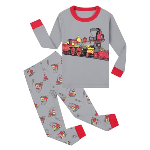 Dinosaurier frottee Schlafanzug Langarm lang mädchen Jungen Kinder Zweiteilig Schlafanzüge Pyjama Set Weihnachten Winter Baumwolle Nachtwäsche Größe 2-9 Jahre,02 Grau,9 Jahr von Didadihu