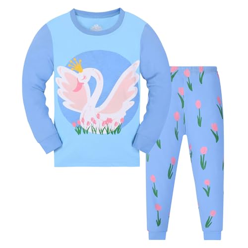 Dinosaurier frottee Schlafanzug Langarm lang mädchen Jungen Kinder Zweiteilig Schlafanzüge Pyjama Set Weihnachten Winter Baumwolle Nachtwäsche Größe 2-9 Jahre,05 Blau,7 Jahr von Didadihu