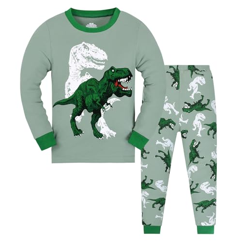 Dinosaurier frottee Schlafanzug Langarm lang mädchen Jungen Kinder Zweiteilig Schlafanzüge Pyjama Set Weihnachten Winter Baumwolle Nachtwäsche Größe 2-9 Jahre,07 GN1,6 Jahr von Didadihu