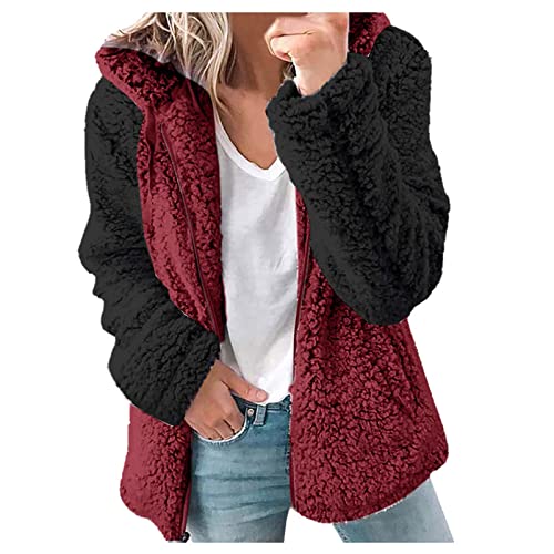 Flauschig Gefüttert Fleecejacke Warm Karierte Winterjacke Plüsch Kapuzenpullover Wolljacke Teddy Fleece Winter Teddyjacke Kuschel Farbblock Kapuzenjacke Wintermantel Fleecemant von Didadihu