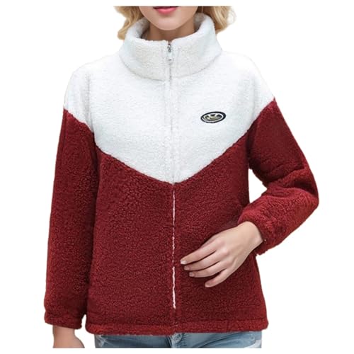 Fleecejacke Damen Elegant Oversize Sherpa Jacke Warme Winter Fleece Jacke Flauschig Gefüttert Jacke Teddyfleece Damen Outdoor Jacken Für Damen,Rot,3XL, von Didadihu