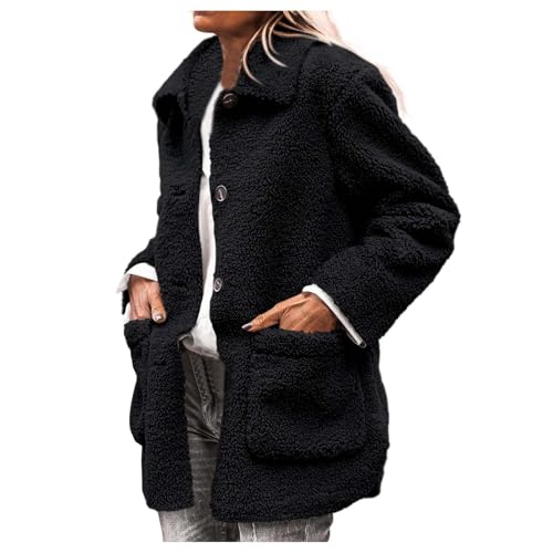 Fleecejacke Damen Teddyfleece Fleece Teddy Fleecejacke Damen Elegant Leichte Fleece Jacke Damen Warme Gefüttert Fleecejacke Damen Beige Outdoor Fleecejacke Warm Gefüttert,Schwarz,XXL, von Didadihu