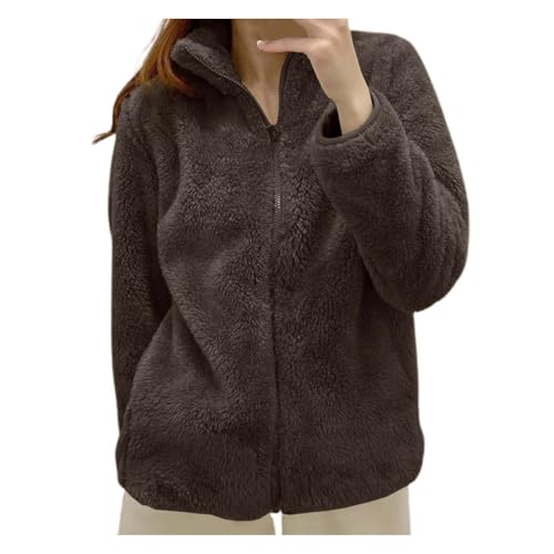 Fleecejacke Damen Windschutz Ohne Kapuze Winterjacken Damen Atmungsaktiv XXL Reißverschluss Teddy Fleecejacke Damen Perfekt Für Wanderungen Und Outdoor-Abenteuer von Didadihu