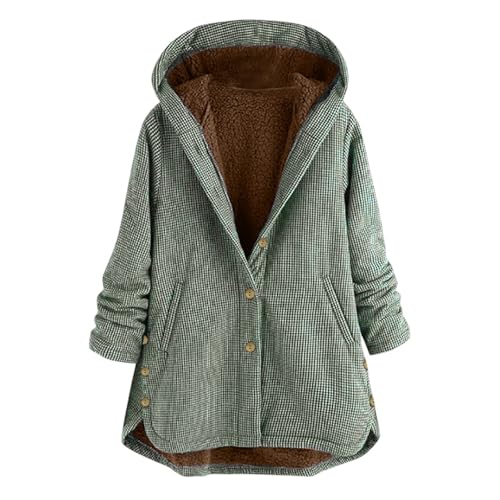 Fleecejacke Damen Winter Oversize Outdoor Jacken Für Damen Gefüttert Casual Damen Fleecejacke Fleece Mit Taschen Sherpa Jacke Flauschige Jacke Damen,Grün,M, von Didadihu