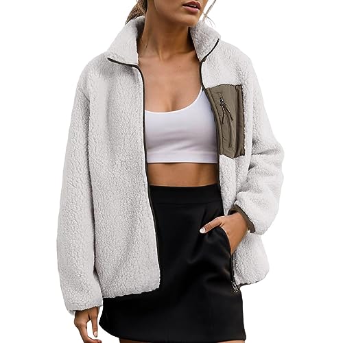 Fleecejacke Damen XXL Windschutz Teddy Jacke Damen Weich Casual Kurz Winterjacke Damen Perfekt Für Wanderungen Und Outdoor-Abenteuer von Didadihu