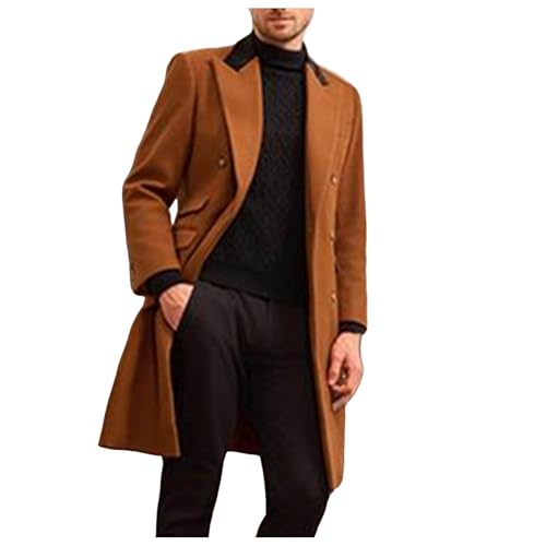 Freizeit Mantel Herren Lang Business Wolle Wollmantel Casual Slim Fit Stehkragen Herrenmantel Peacoat Winterjacke von Didadihu