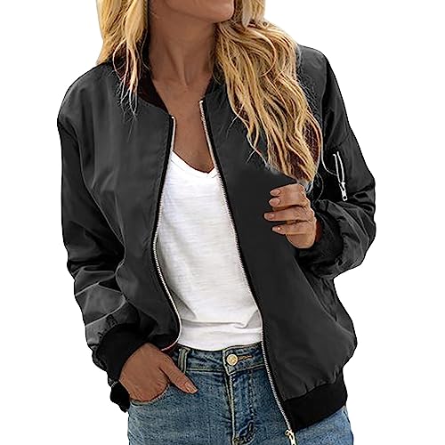 Frühlingsjacke Übergangsjacke Damen Frühling Blouson College Bomber Jacke Leichte Kurze Sommerjacke,01 Schwarz,M von Didadihu