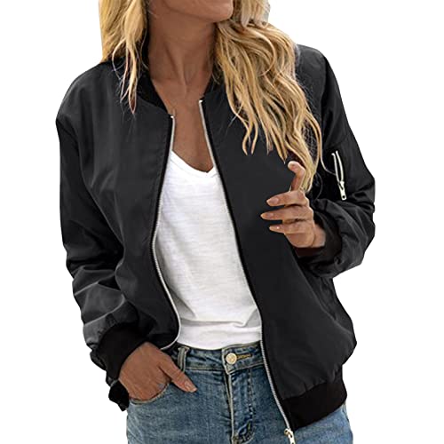 Frühlingsjacke Übergangsjacke Damen Frühling Blouson College Bomber Jacke Leichte Kurze Sommerjacke,02 Schwarz,XL von Didadihu