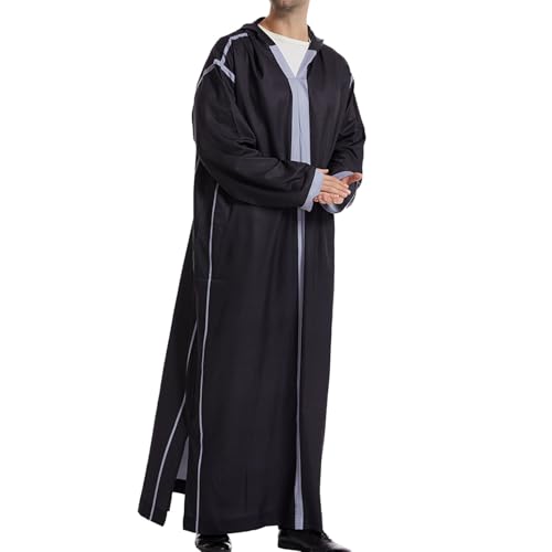 Gebetskleid,Afghanische Kleidung Abaya Herren Retro Lose Kaftan Lange Ärmel Royalty Dubai Abaya Muslim Islamisch O-Ausschnitt Kandoura Tuniken Robe von Didadihu