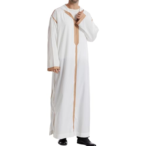 Gebetskleid,Männer Abaya Herren Abaya Retro Lose Kaftan Lange Ärmel Royalty Dubai Abaya Muslim Islamisch O-Ausschnitt Kandoura Tuniken Robe von Didadihu