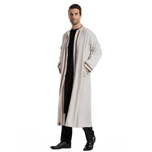 Gebetskleidung,Abayas Abaya Muslim Herren O-Ausschnitt Lange Ärmel Kandoura Muslim Retro Tuniken Lose Islamisch Royalty Dubai Abaya Kaftan Robe von Didadihu