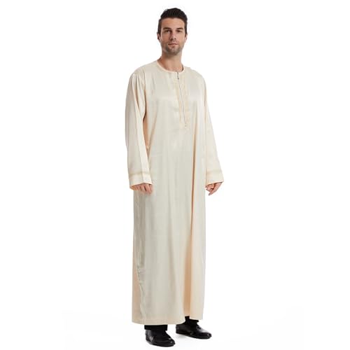 Gebetskleidung Für Männer,Djellaba Herren Abaya Retro Lose Kaftan Islamisch Royalty Dubai Abaya Lange Ärmel O-Ausschnitt Muslim Kandoura Tuniken Robe von Didadihu