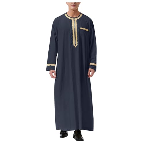 Gebetskleidung Männer,Thobe Herren Muslimische Kleider Herren Lose Royalty Dubai Tuniken Lange Ärmel Islamisch Kaftan Retro Muslim O-Ausschnitt Robe Kandoura Abaya von Didadihu