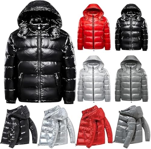 Glänzende Puffer Moncler Jacke Herren Damen Winter Outdoor Jacken Daunenjacken Mit Reißverschluss Kapuze Leicht Steppjacke Übergangsjacke,Grau,L von Didadihu