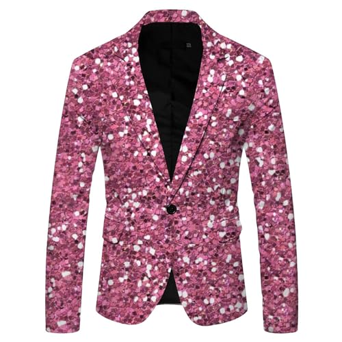 Glitzer Jacket Herren Glitzer Anzug Pailletten Sakko Slim Fit Karneval Kostüm Glitzer Outfit Pailletten Anzug Silber Party Glitzer Blazer Smoking Anzüge Rosa M von Didadihu