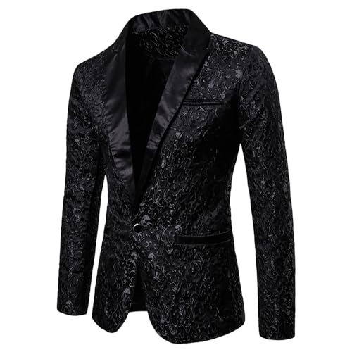 Glitzer Jacket Herren Glitzer Outfit Anzugjacke Slim Fit Party Glitzer Blazer Pailletten Anzug Silber Karneval Kostüm Pailletten Sakko Sakkos Smoking Schwarz XL von Didadihu