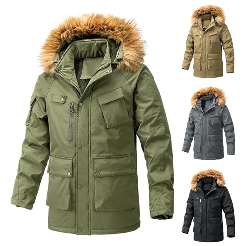 Große Größen Outdoor Parker Jacken Für Herren, Lange Warme Gefütterte Wintermantel Winterjacke Lang Mit Kapuze Männer Winter Jacke Steppjacke Mantel Parka von Didadihu