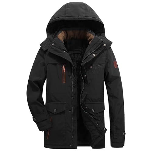 Große Größen Outdoor Parker Jacken Für Herren Lange Warme Gefütterte Winterjacke Wintermantel Lang Mit Kapuze Männer Winter Jacke Steppjacke Mantel Parka,Schwarz,M von Didadihu