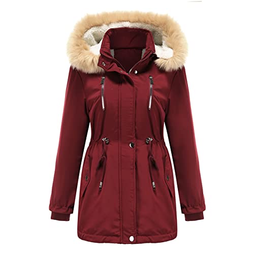 Große Größen Wintermantel Winterjacke Damen lang Warm Gefüttert Outdoor Jacke Winterparka Damen-mäntel mit Fellkapuze Winter schwarzer rosa Mantel Parka elegant Frauen,1118 von Didadihu